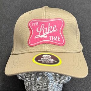 Tan Baseball Cap with Pink 'Lake Time' Patch- Fkex Fit S/M